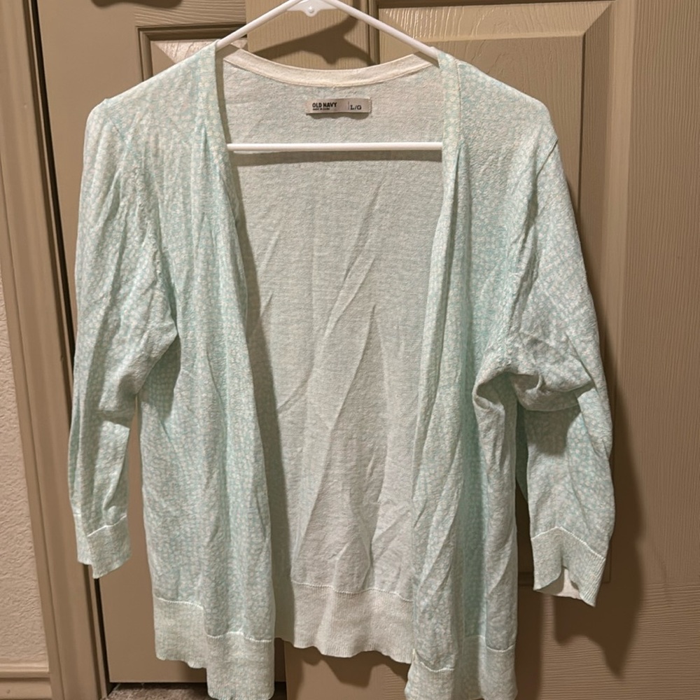 Old Navy Three Quarter Sleeve Cardigan Size L Seafoam Green and White